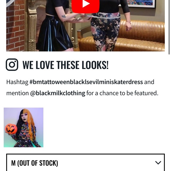 Blackmilk “TATTOWEEN BLACK LONG SLEEVE EVIL MINI SKATER DRESS” Size Medium M NWT - Picture 10 of 16